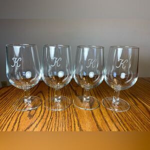 4 France Clear Glass Wine Stem Stemware Laser Etched K Goblet
